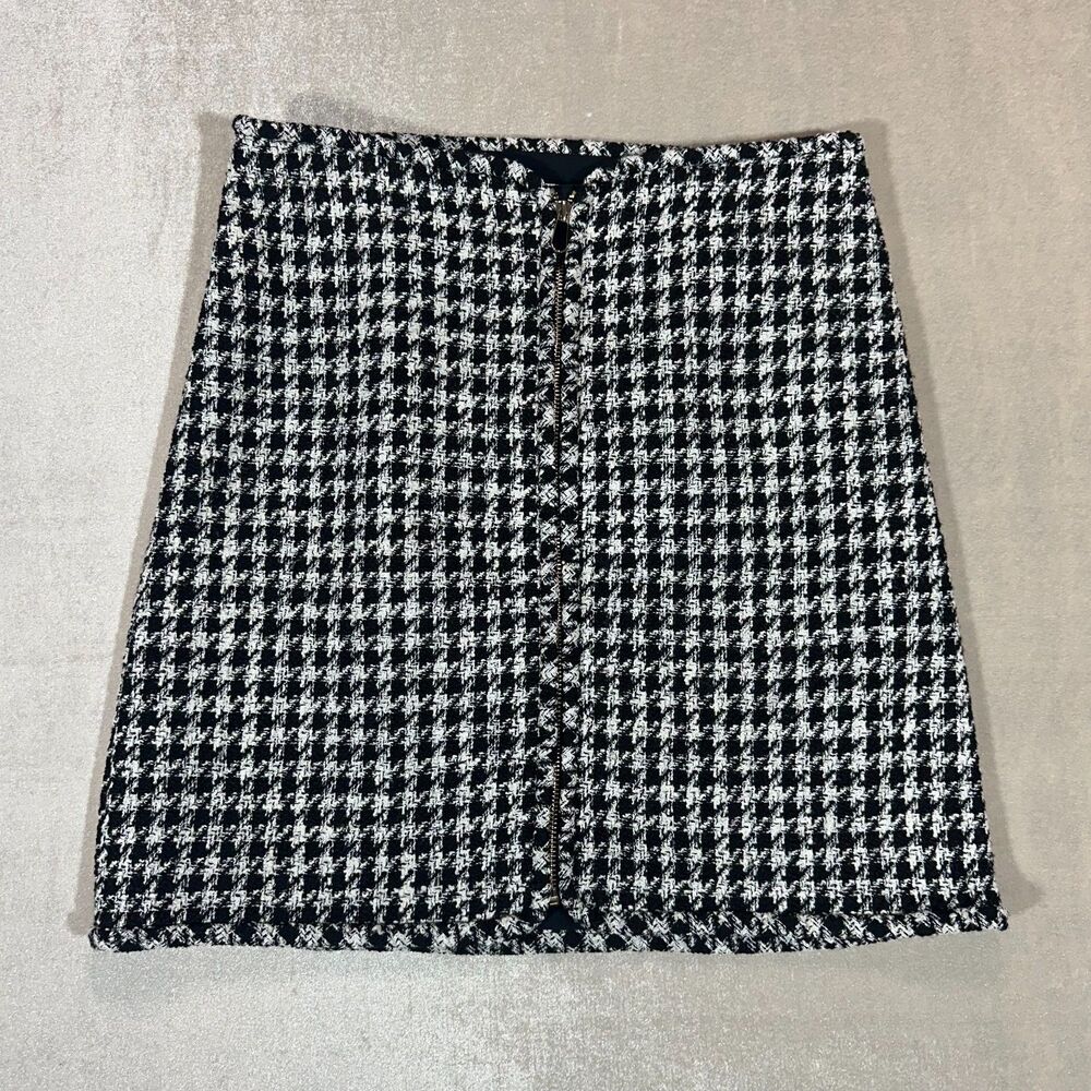 Maison d'Amelie Paris Houndstooth Tweed Mini Skirt Women's US 6 Black White Zip